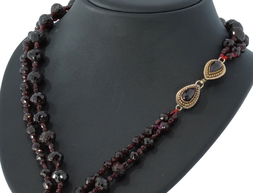 Granaat antieke ketting fraai 14k gouden slot dame uniek, Ophalen of Verzenden, Goud, Ketting, Met edelsteen
