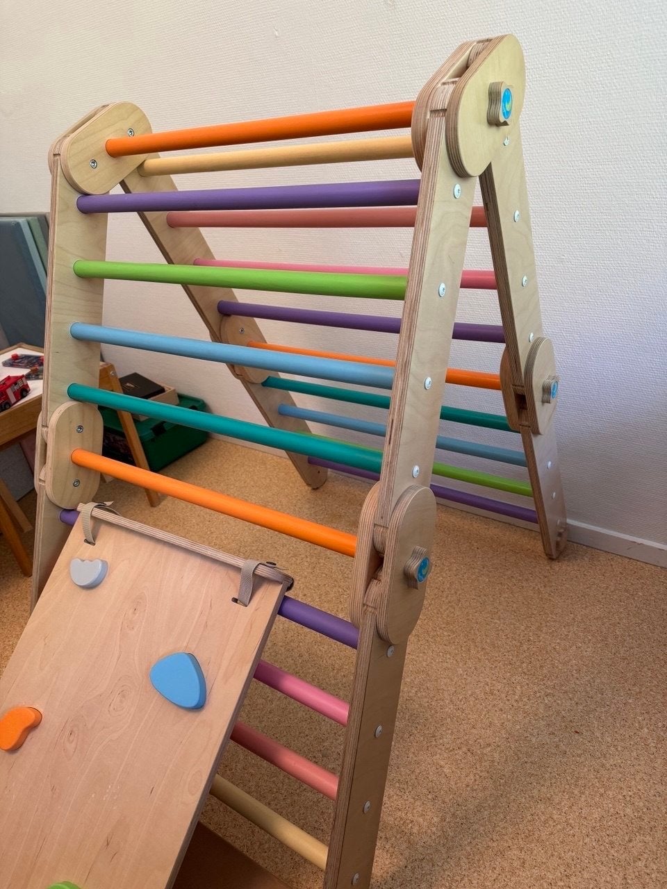 HappyMoon houten klimrek met glijbaan en wandbevestiging, Ophalen, Zo goed als nieuw, Klimwand, Aanbouwonderdeel