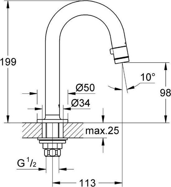 Nieuw in doos- GROHE Toiletkraan Universal - Chroom - 19,9cm, Ophalen of Verzenden, Nieuw, Chroom, Kraan