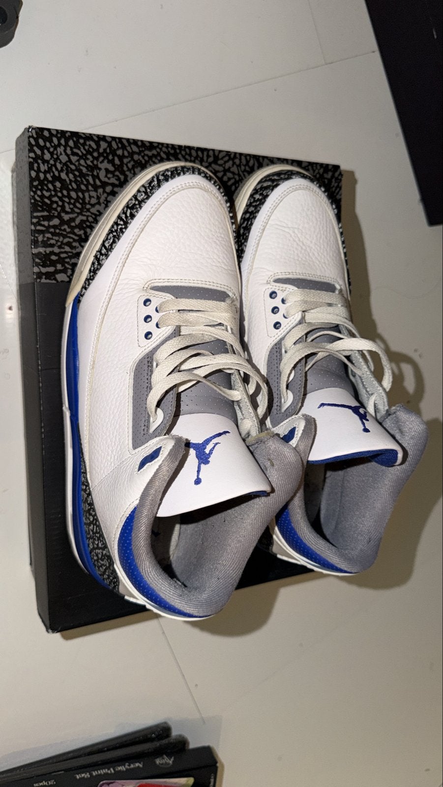 Nike Air Jordan 3 Retro True Blue met bon, Ophalen, Gedragen, Wit, Sneakers of Gympen
