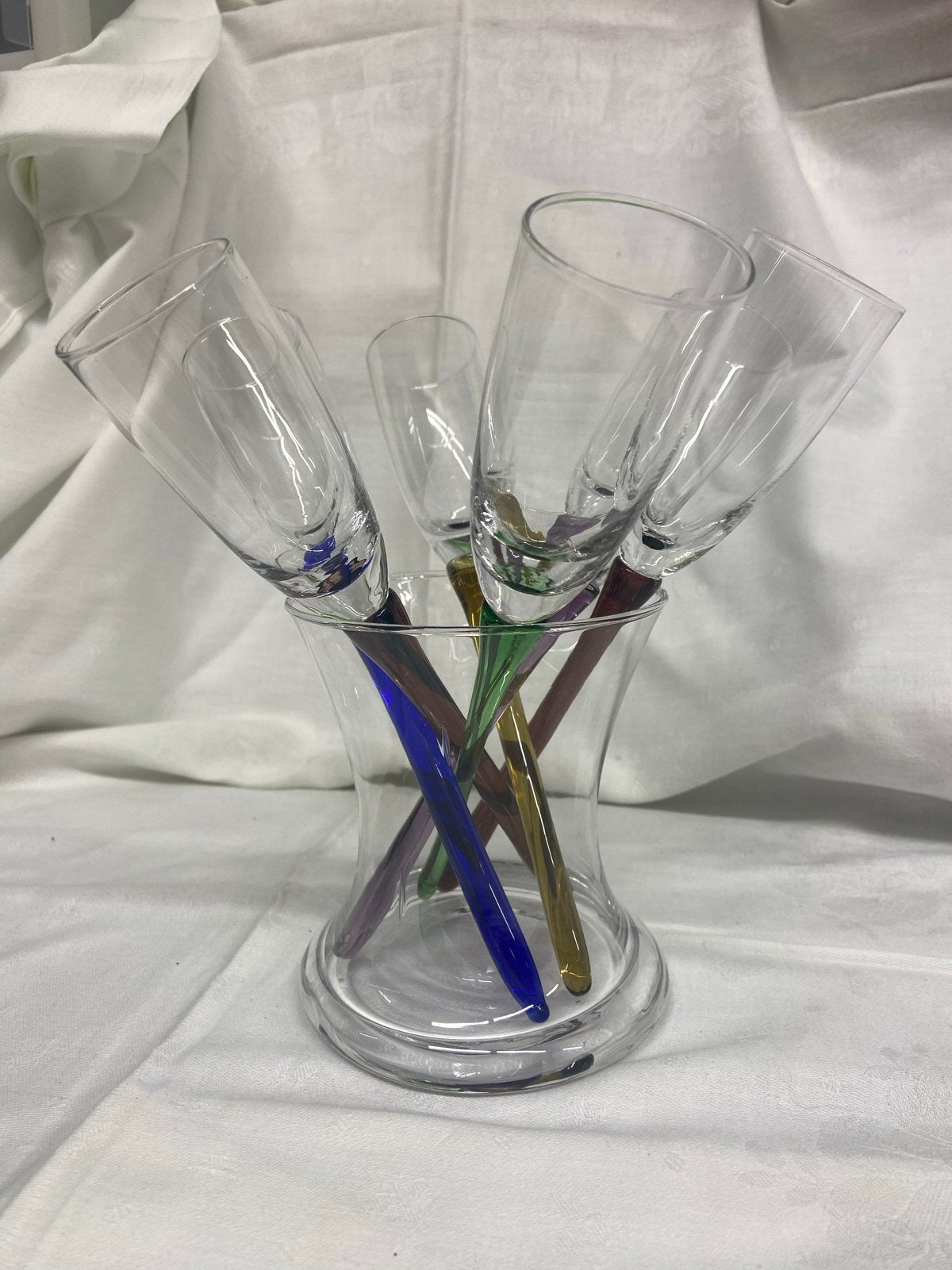 Set van 5 feestelijke champagne/likeur glaasjes, Ophalen of Verzenden, Gebruikt, Glas, Meerkleurig