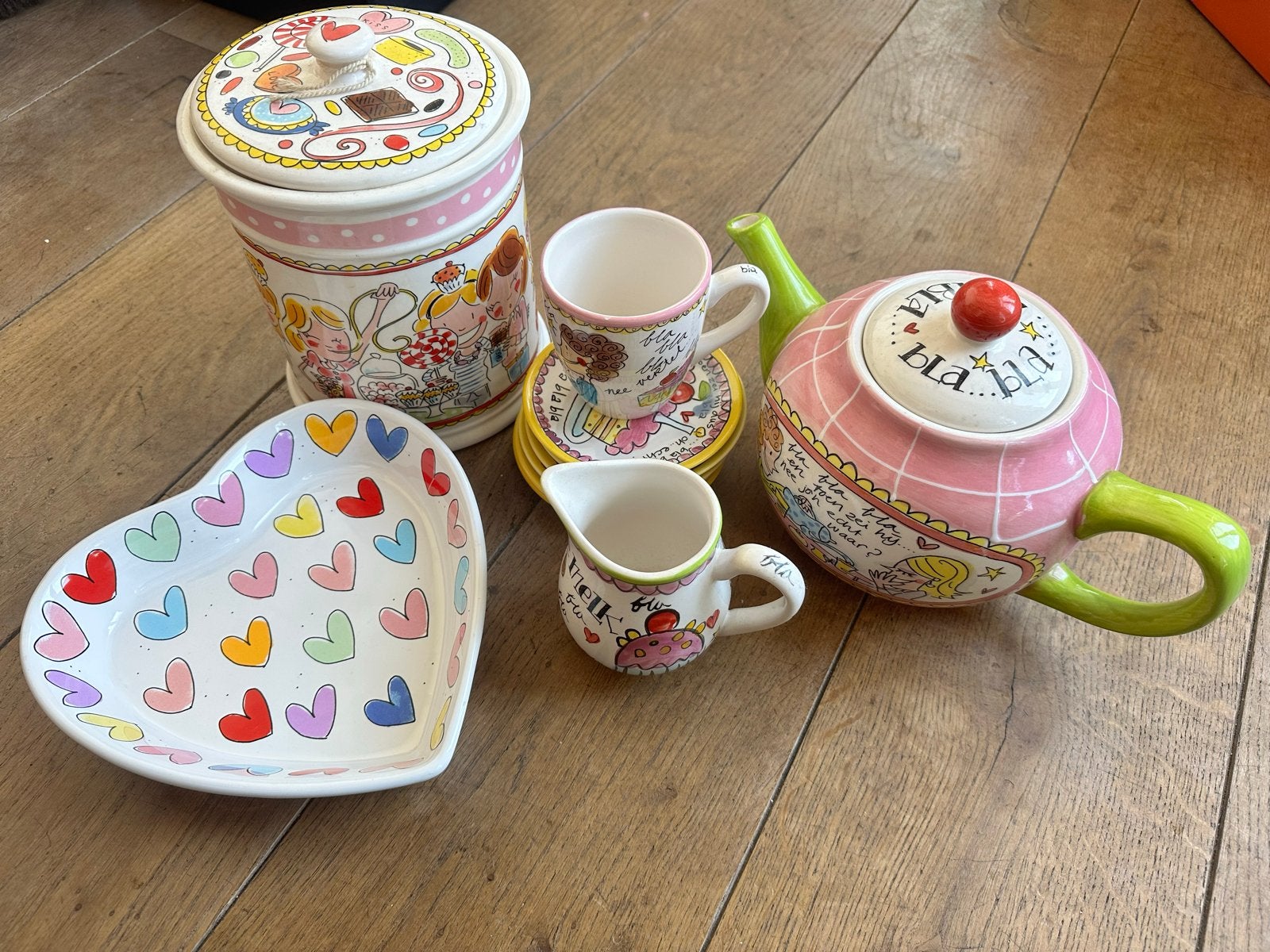 Blond Amsterdam Servies Set: Theepot, Koektrommel, Kop & Sch, Ophalen, Gebruikt, Keramiek, Modern