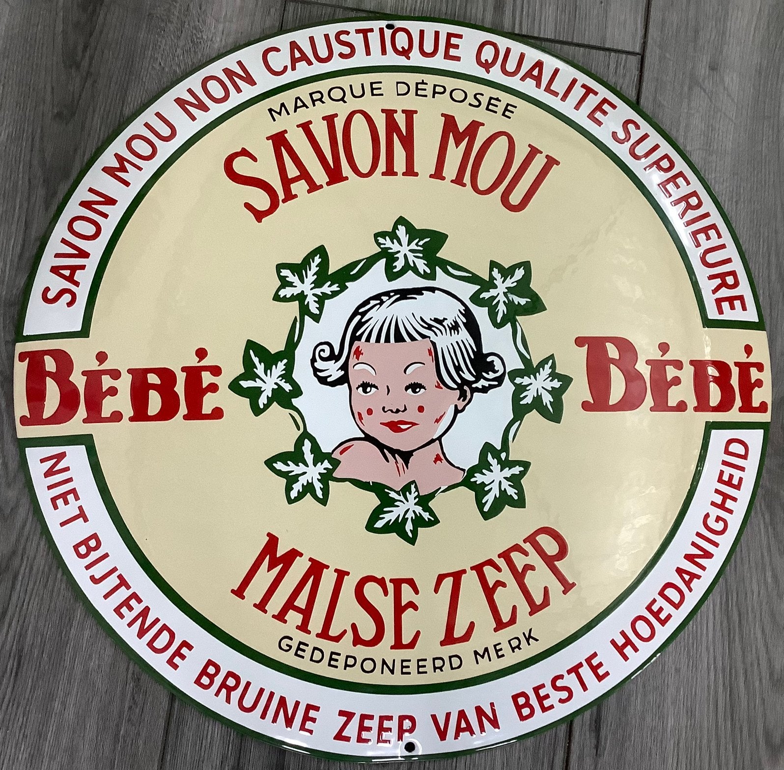 Emaille bord baby zeepmerk groot formaat 50 cm, Ophalen of Verzenden