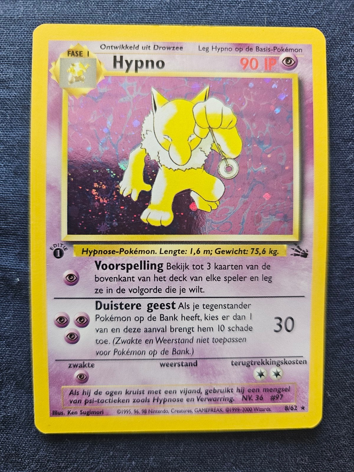 Pokémon Kaart Hypno 8/62 Fossil Set Holo Rare, Ophalen of Verzenden, Gebruikt, Losse kaart, Foil