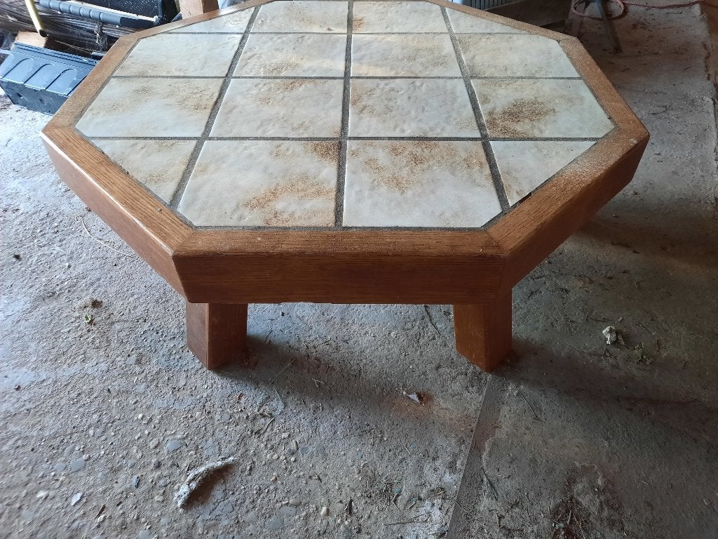 Zeshoekige salontafel met tegels, Ophalen, Gebruikt, 50 tot 100 cm, Rustiek, Jaren '70