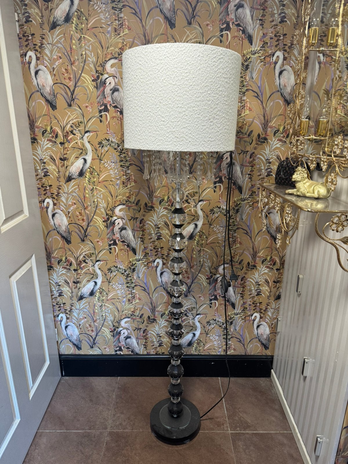 Kristallen staande lamp, Gebruikt, E27 (groot), Glas, 150 tot 200 cm