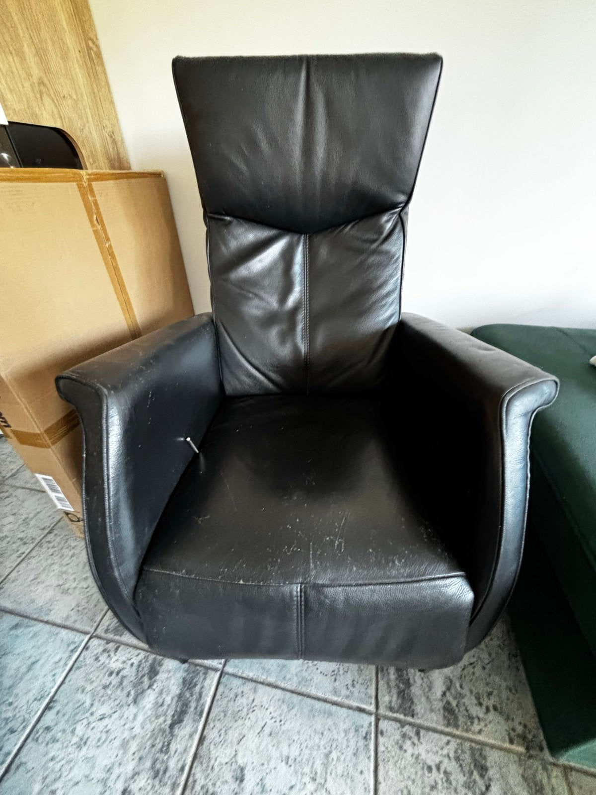 Zwarte leren fauteuil - Comfortabele relaxstoel, Ophalen, Gebruikt, Zwart, Leer