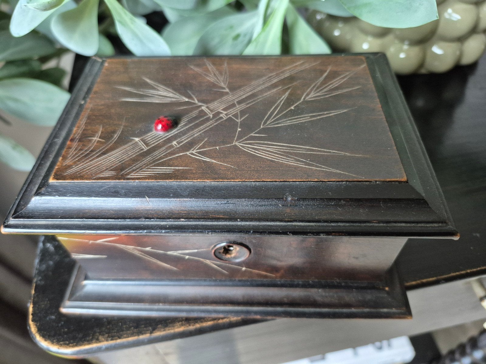 Vintage Houten Kistje met Bamboe en Lieveheersbeestje, Ophalen of Verzenden