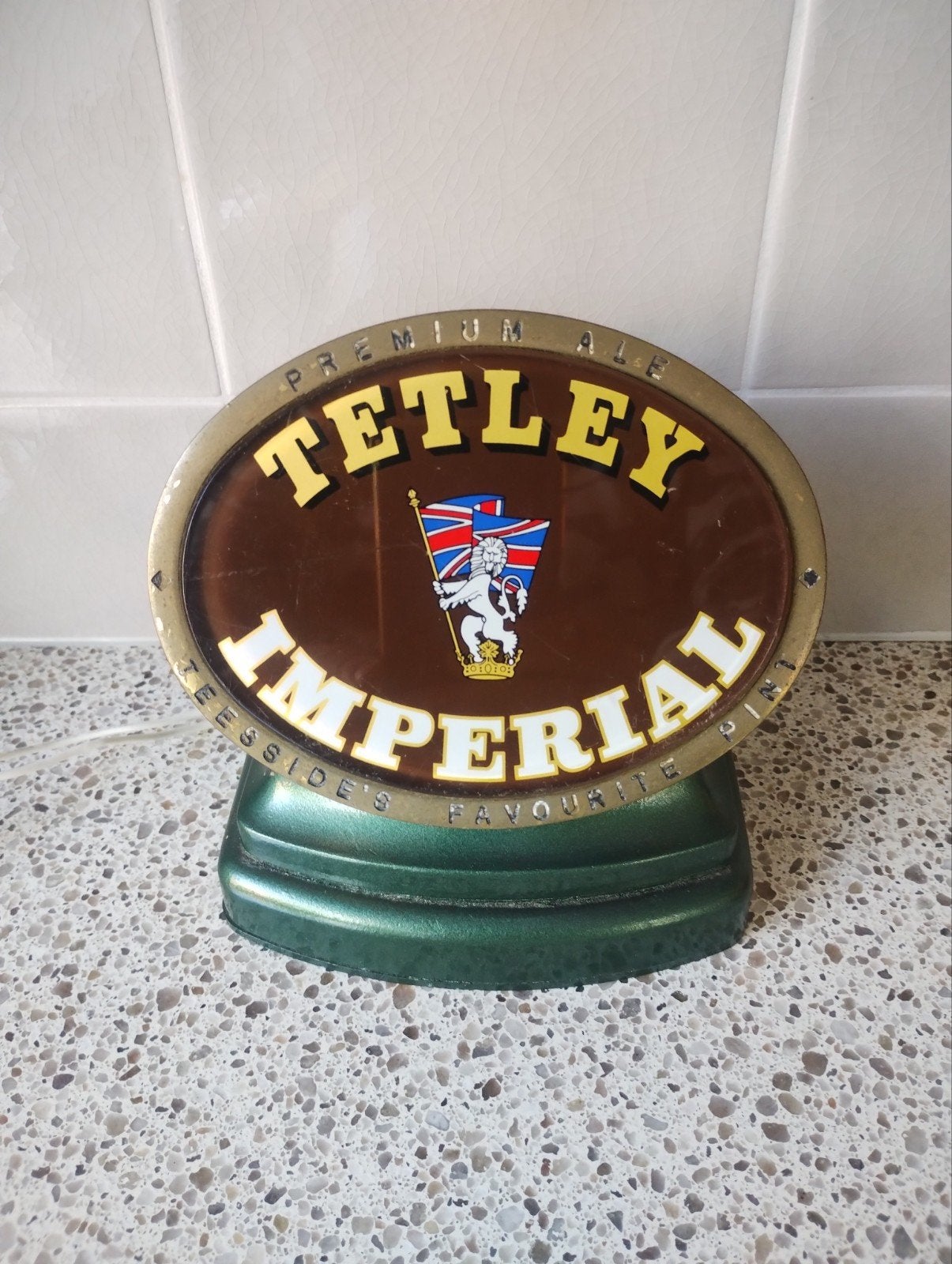verlicht Tetley Imperial bier tap front, Ophalen of Verzenden, Gebruikt, Reclamebord, Plaat of Schild, Overige merken