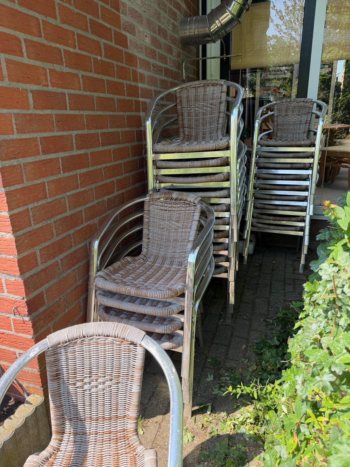 Stapelbare terrasstoelen met wicker en aluminium frame, Ophalen, Gebruikt, Aluminium, Stapelbaar