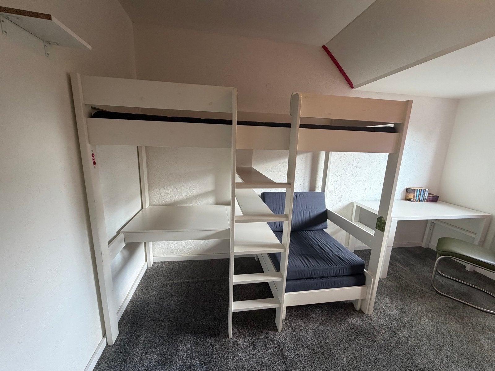Hoogslaper met bureau en slaapbank - Wit, Ophalen, Gebruikt, Eenpersoons, 200 cm