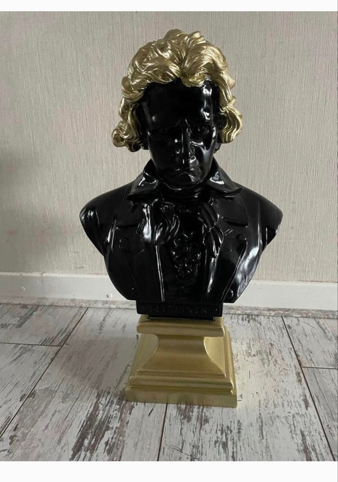 Beethoven Borstbeeld - Zwart met Gouden Accenten, Ophalen, Buste, Kunststof, Op sokkel