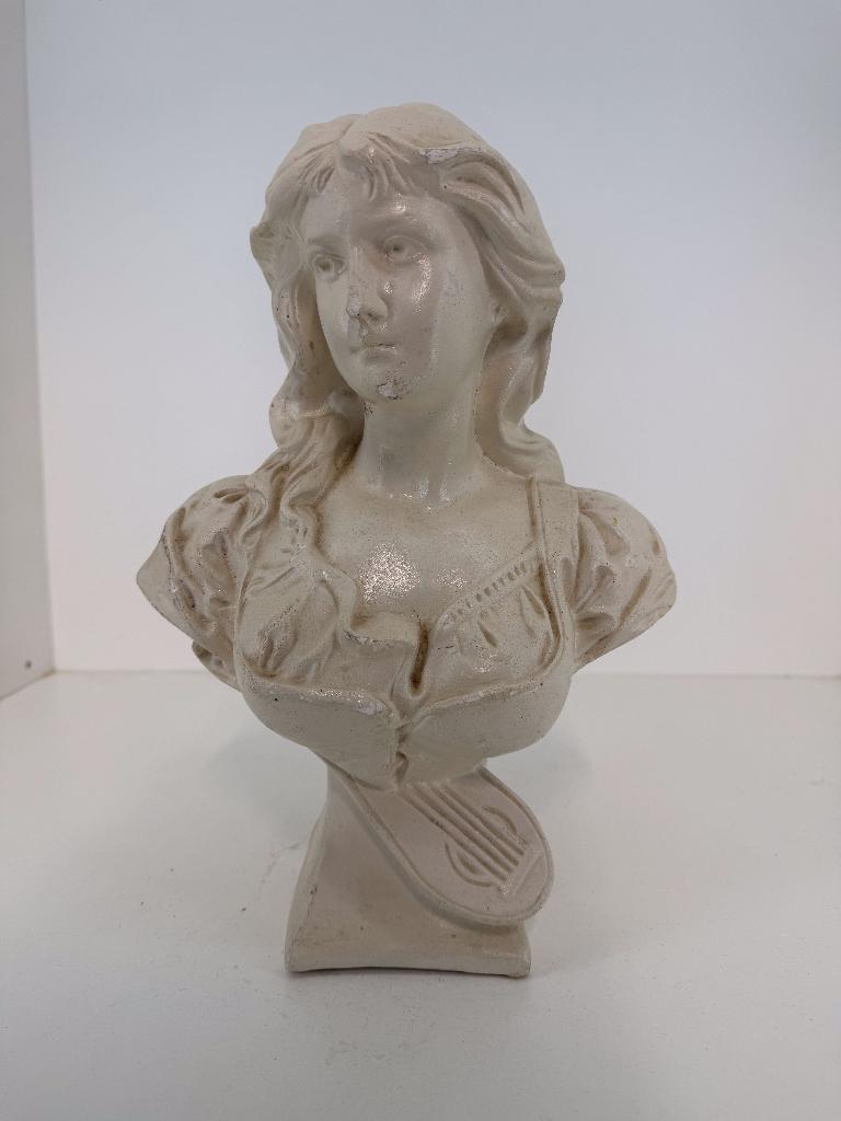 Klassieke buste vrouw met lier – decoratief beeld, Ophalen of Verzenden