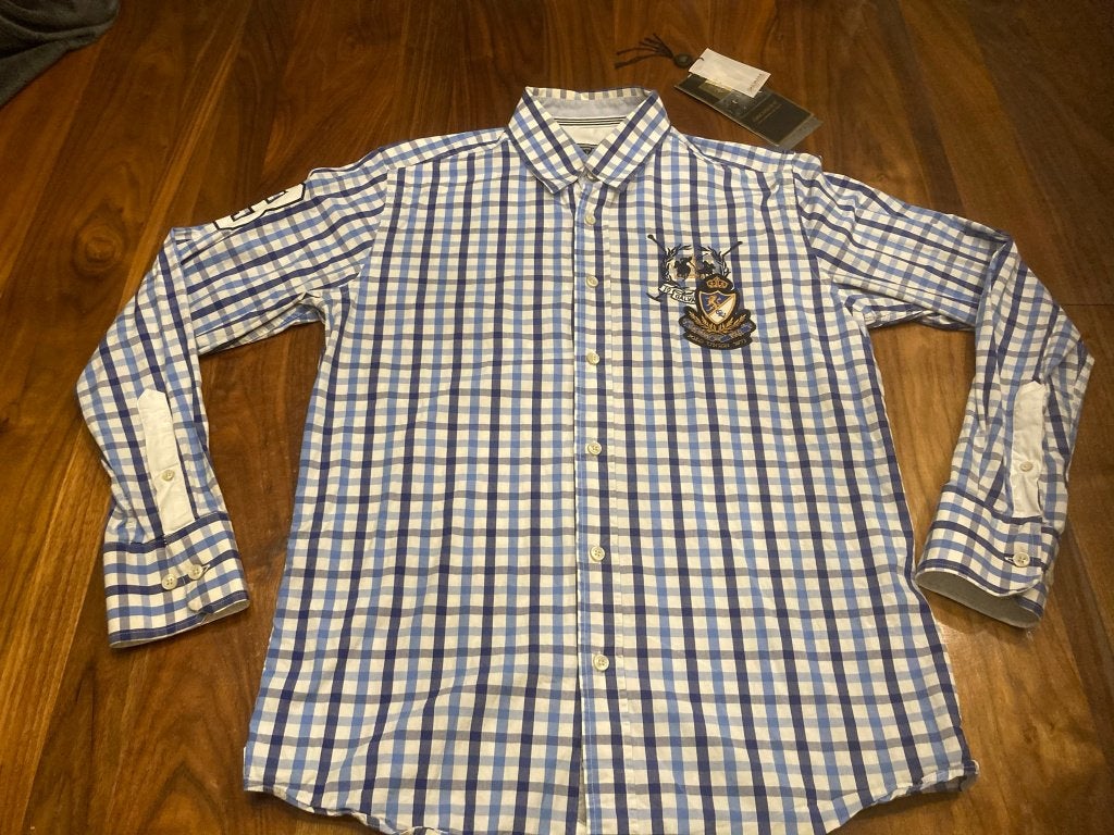 Glv polo edition overhemd blauw wit geruit in maat m!, Blauw, Zo goed als nieuw, GLV, Halswijdte 39/40 (M)