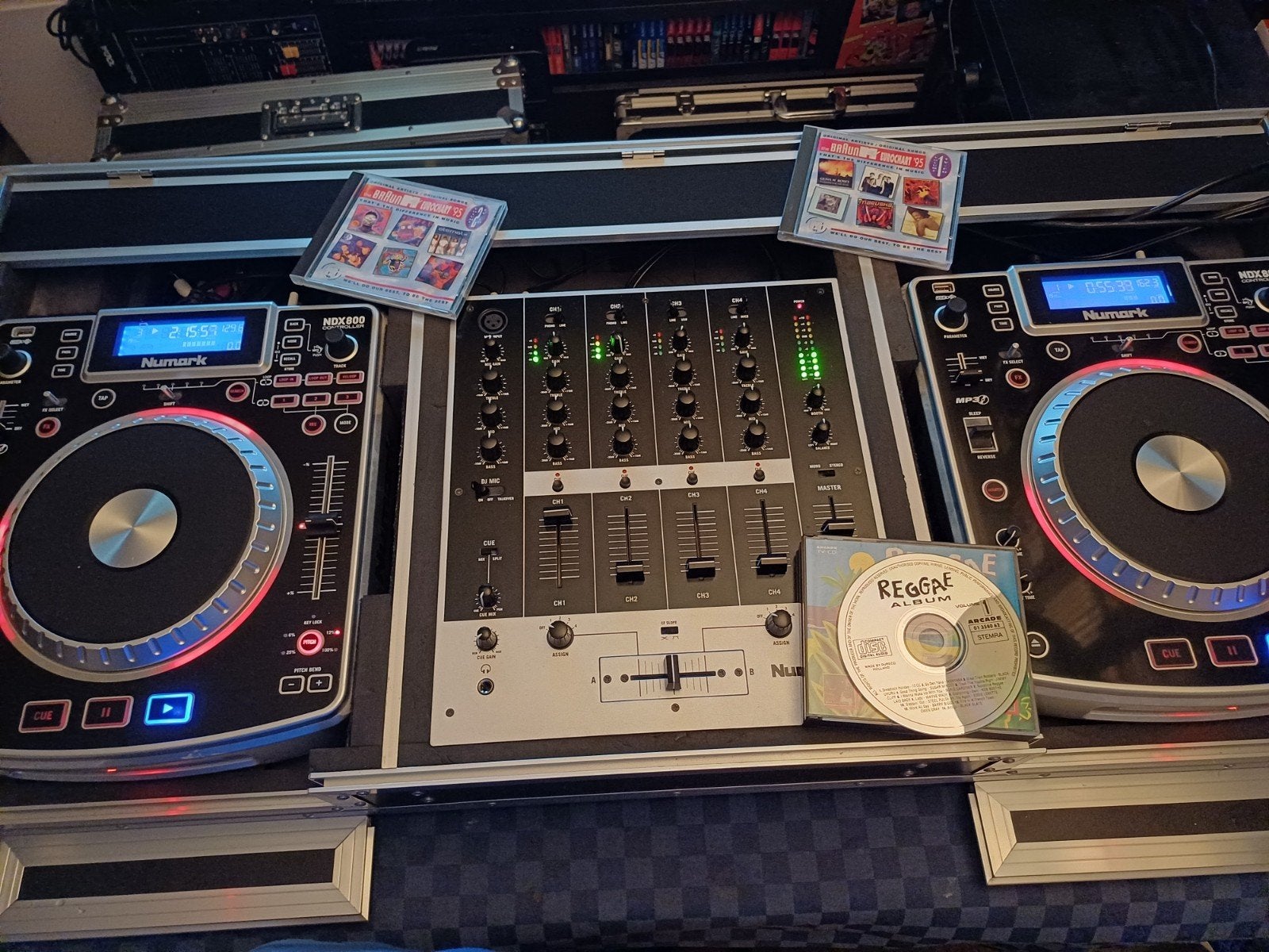 Numark NDX800 Cd player's, M6USB mixer Dj set in flightcase, Ophalen, Zo goed als nieuw, Numark