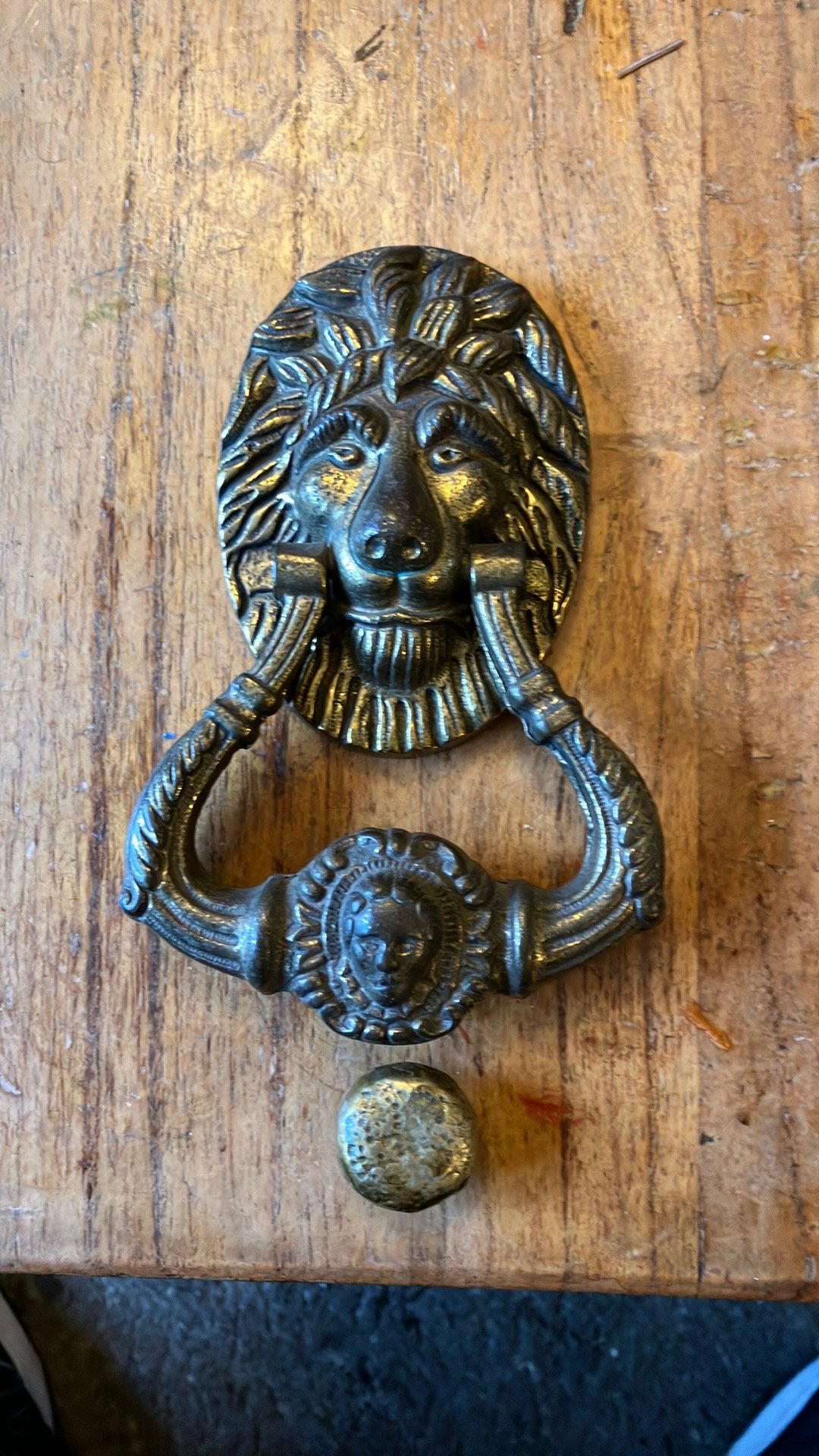 Antieke messing deurklopper leeuwenkop, Ophalen of Verzenden