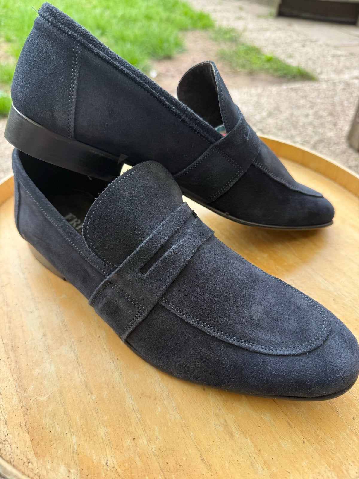 Vero Cuoio Donkerblauwe suède penny loafers / maat 42, Loafers, Blauw, Ophalen of Verzenden, Zo goed als nieuw