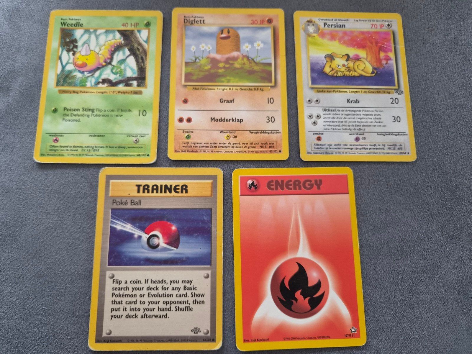 Pokémon kaarten - Weedle, Diglett, Persian, Trainer, Energy, Ophalen of Verzenden, Gebruikt, Meerdere kaarten