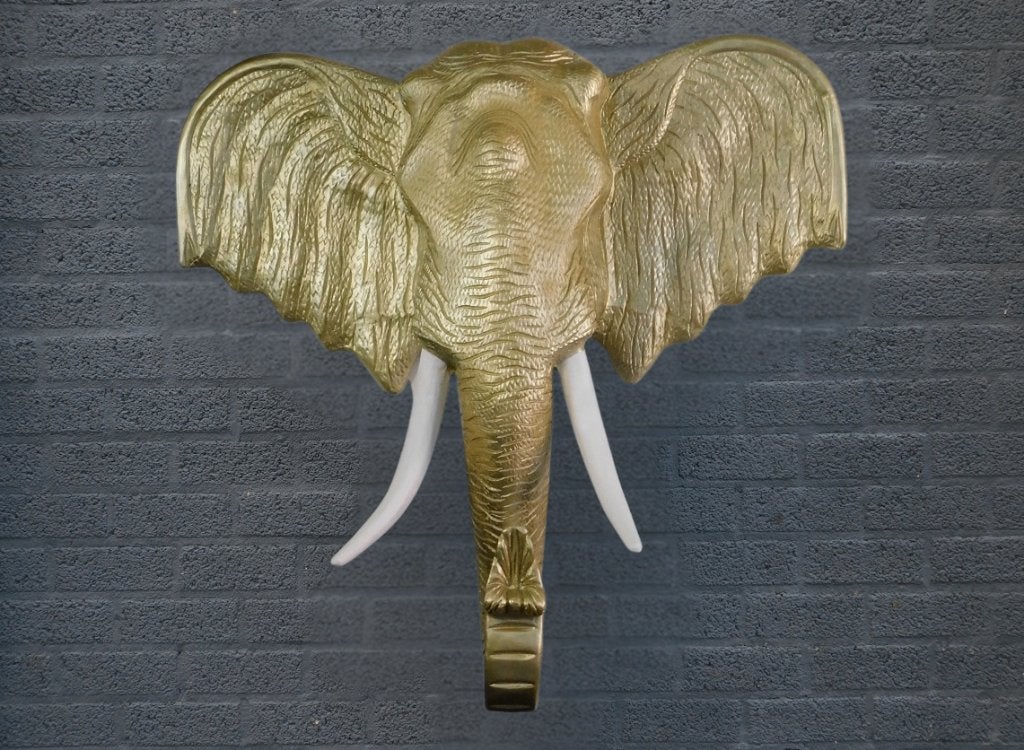 Wandornament Olifantenkop XXL - 105 cm - Lichtgoud, ., 105 cm, Ophalen of Verzenden, Goud