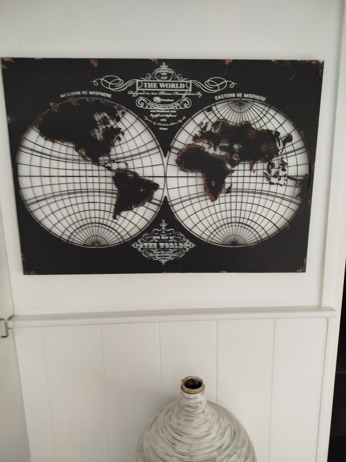 Vintage metalen wereldkaart 70x100 cm, Ophalen of Verzenden, Zo goed als nieuw, Metaal, Vintage