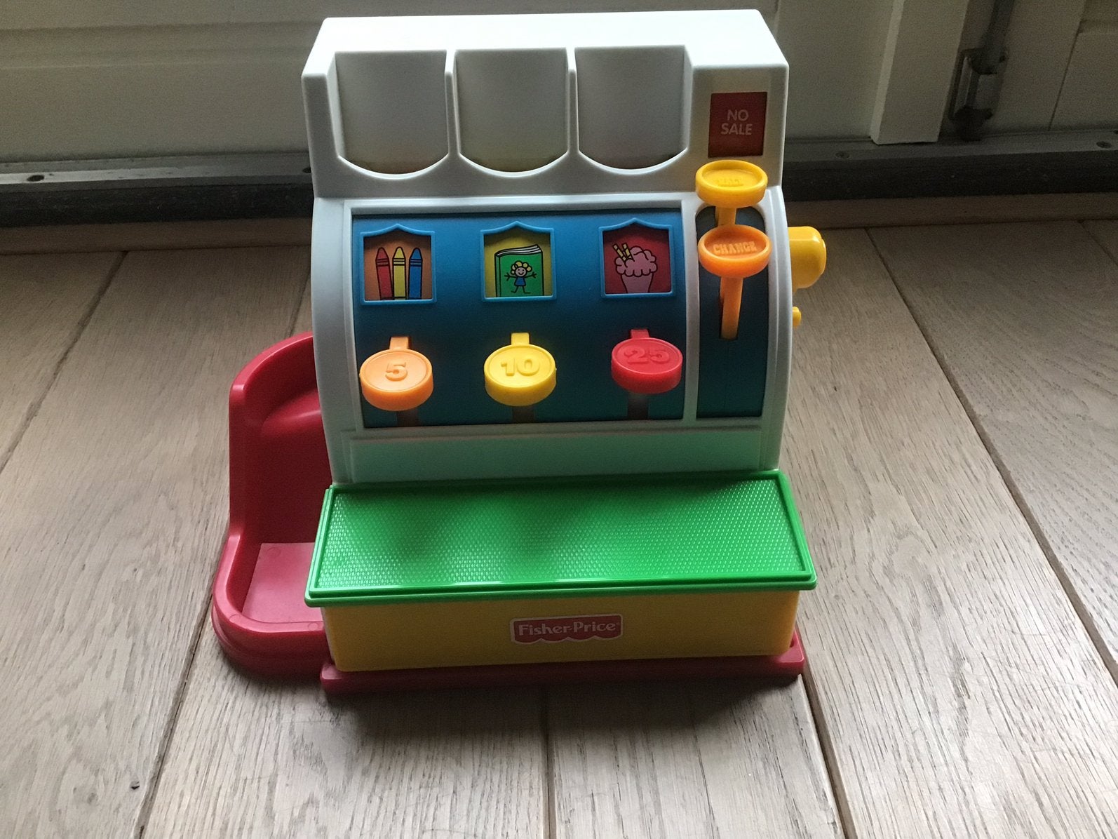 Fisher Price kassa met 5 munten alles werkt., Kinderen en Baby's, Ophalen of Verzenden, Gebruikt, Speelset