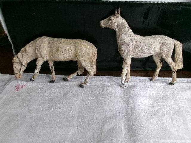 2 antieke Elastolin   paarden, Verzenden, Gebruikt, Paard, Beeldje of Figuurtje