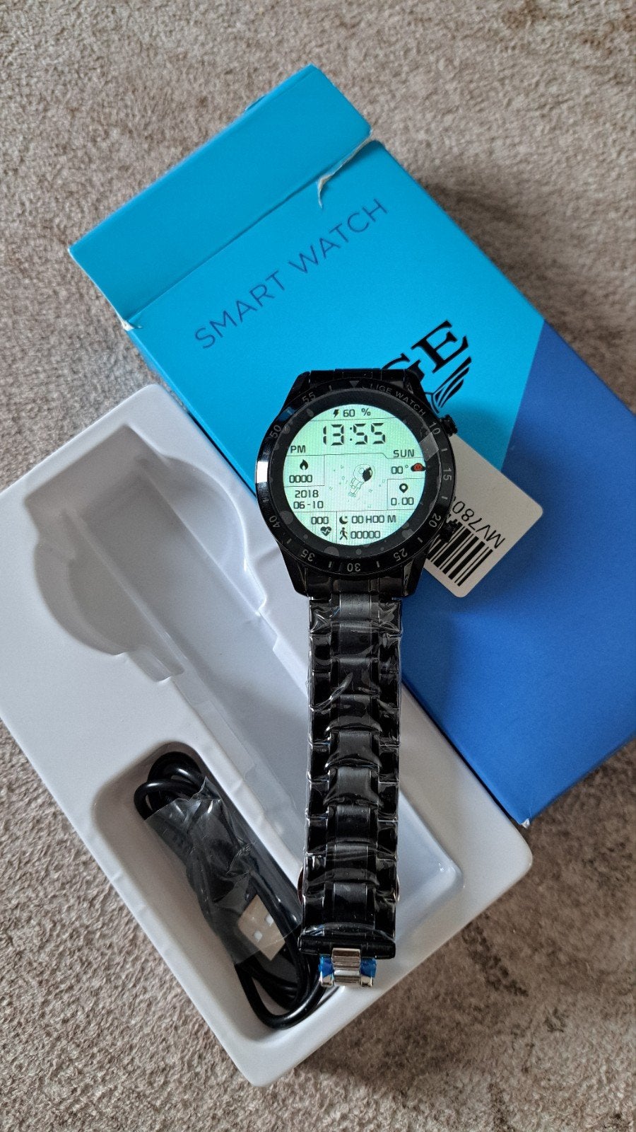 Unisex Smartwatch met Hartslagmeter en Stappenteller, Hartslag, Zwart, Nieuw, Android