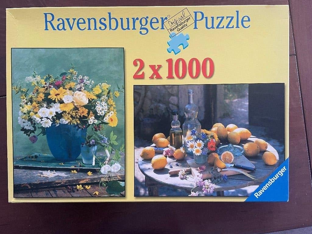 Ravensburger puzzels, 2 x 1000 stukjes (bloemen & citroenen), Ophalen of Verzenden, 500 t/m 1500 stukjes, Gebruikt, Legpuzzel