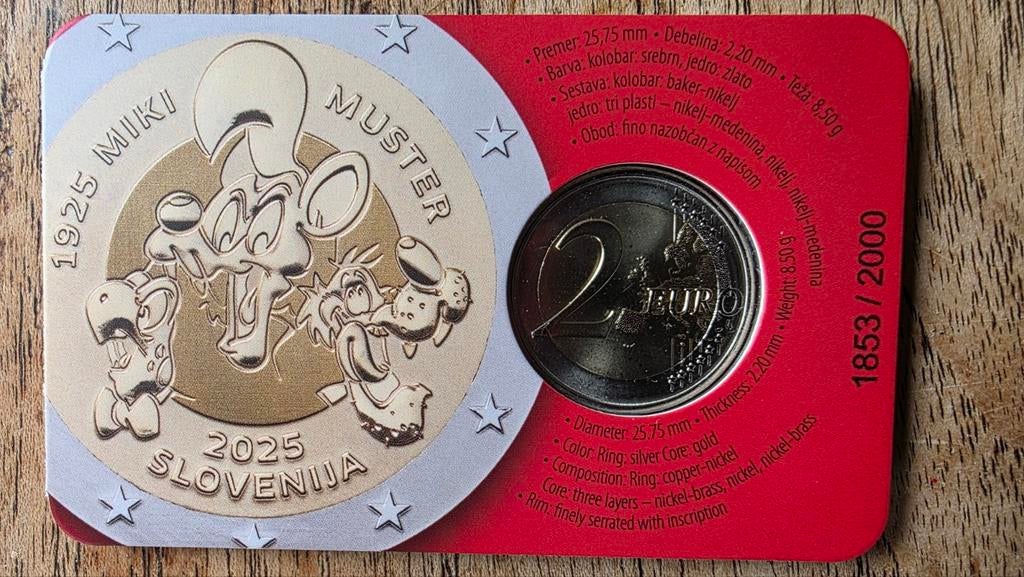 Slovenië 2 euro 2025 Miki Muster Coincard - Gelimiteerd, Postzegels en Munten, Munten | Europa | Euromunten, Ophalen of Verzenden