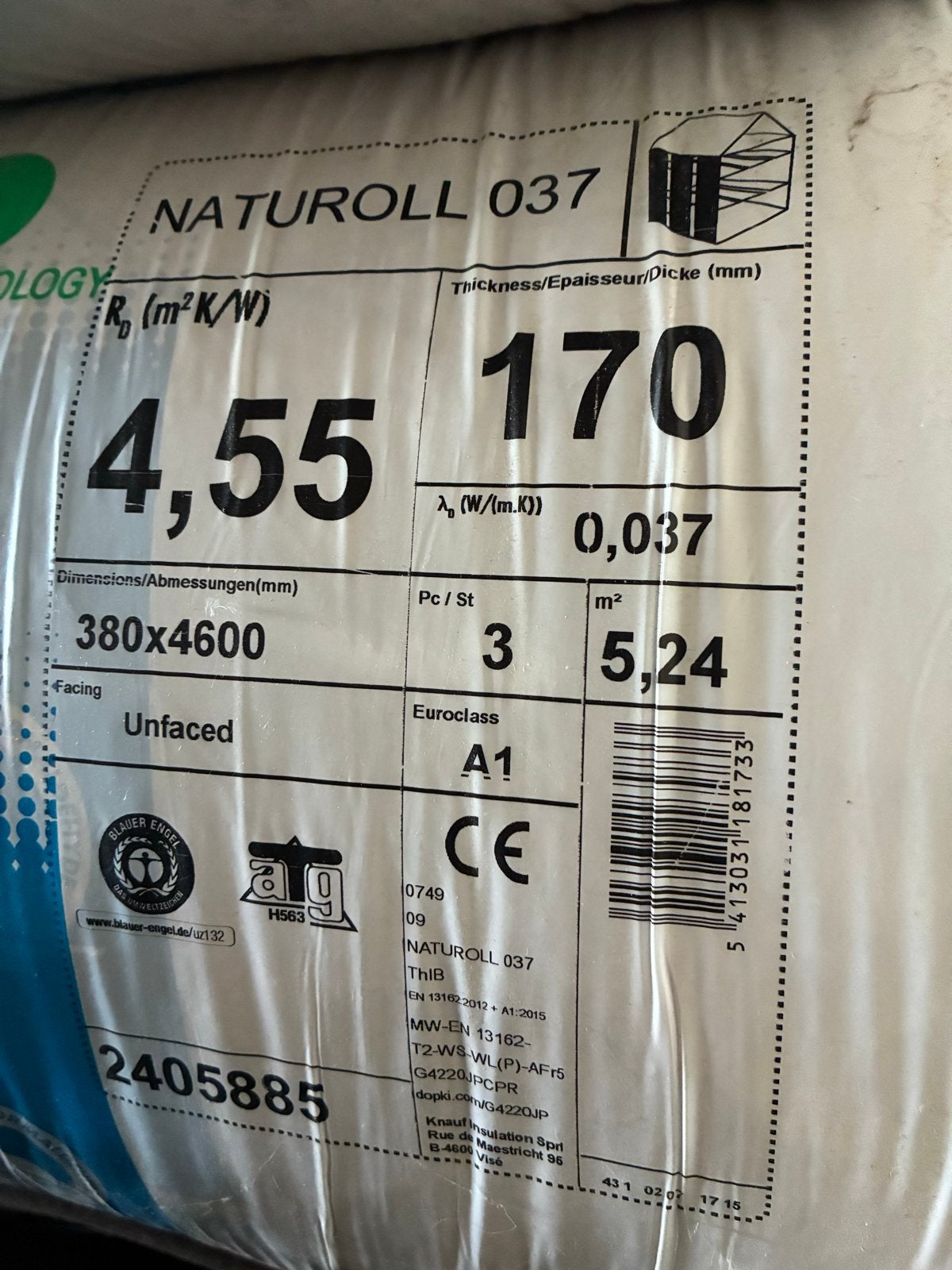 Knauf Naturoll 037 isolatie - Diverse rollen, 12 cm of meer, Nieuw, Ophalen of Verzenden, 15 m² of meer