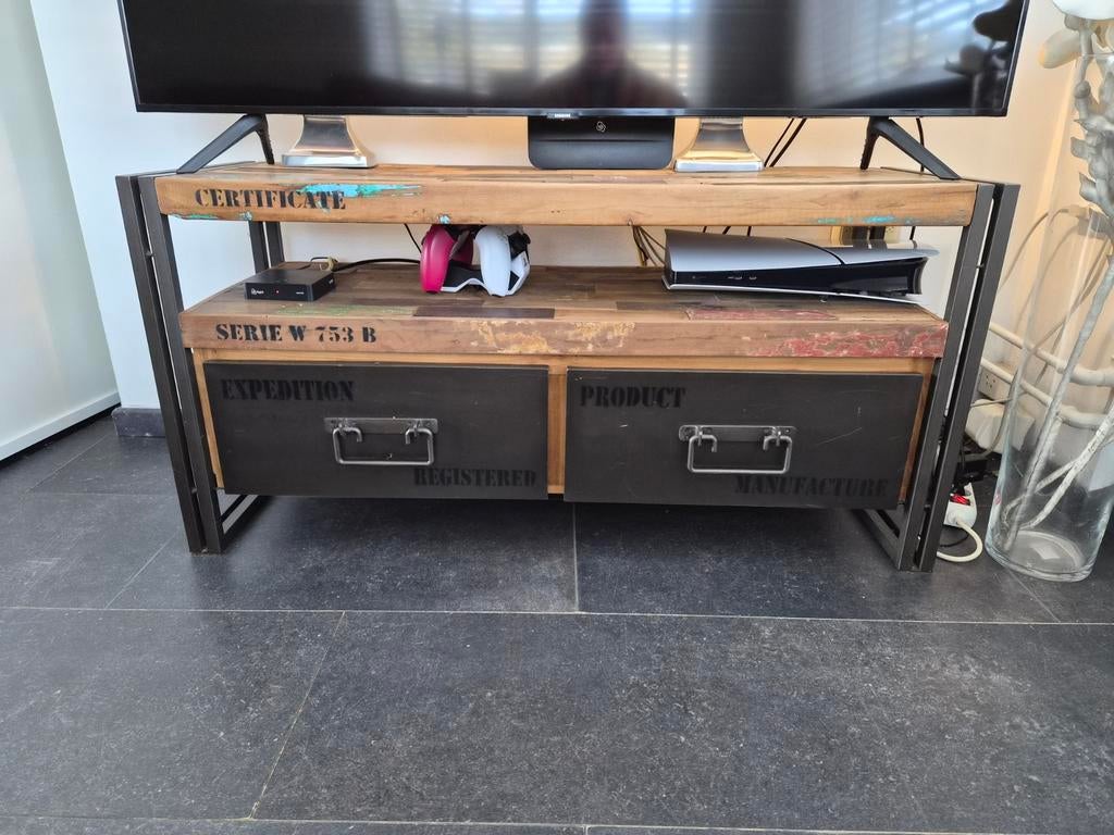 Luxe TV-meubel van exclusief hout en ijzer, Ophalen, 100 tot 150 cm, Zo goed als nieuw, Minder dan 100 cm