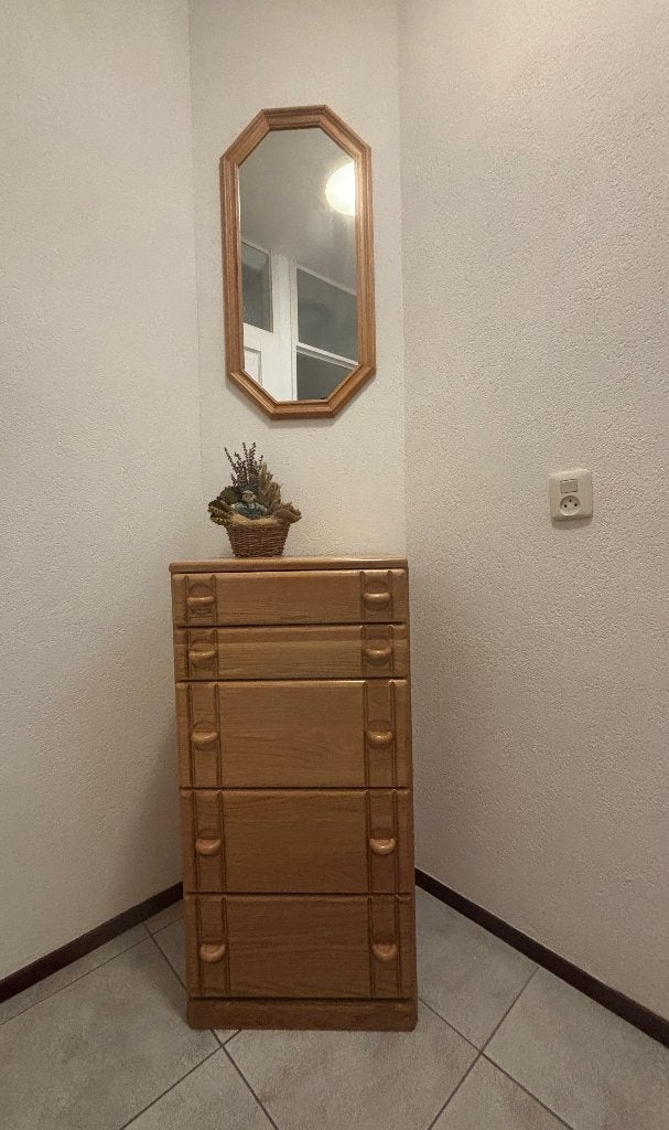 Blank Eikenhout ladekast met 5 laden, Ophalen, Minder dan 50 cm, Gebruikt, 5 laden of meer