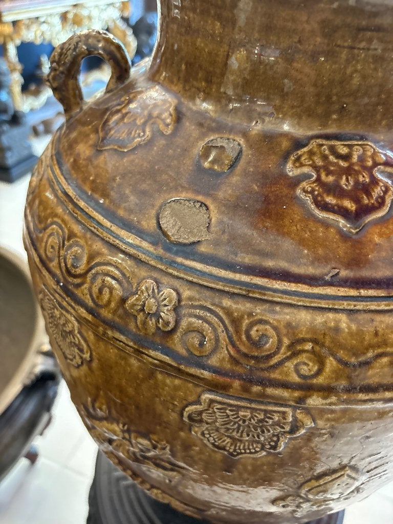 Antieke Chinese "dragon jar" – bruin geglazuurd steengoed, Ophalen