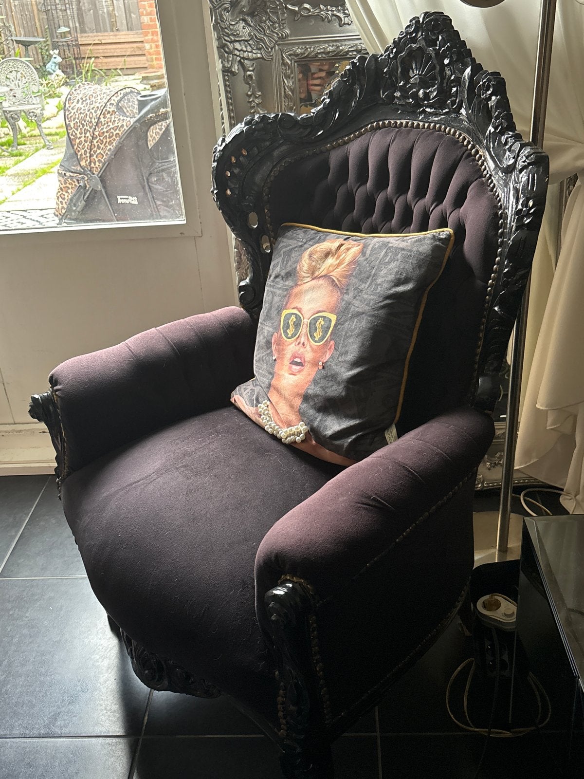 Barok fauteuil - Zwart stof, Huis en Inrichting, Ophalen, Zo goed als nieuw, Hout, 75 tot 100 cm