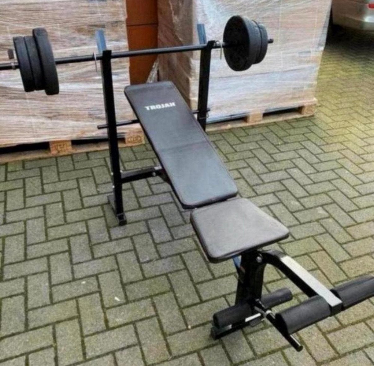 Verstelbare Halterbank  + Barbel 20kg Gewichten , Nieuw,, Ophalen, Nieuw, Fitnessbank