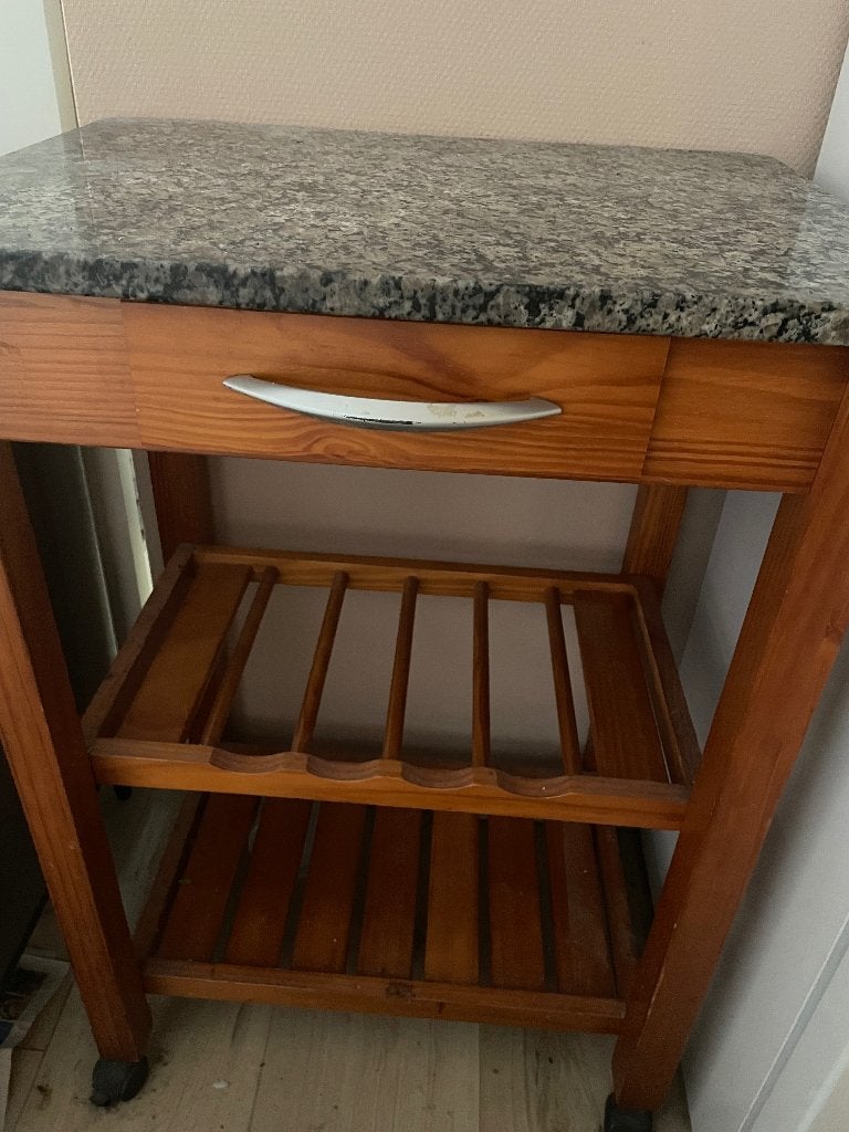 Keukentrolley marmeren werkblad / kitchen trolley marble top, Ophalen, Gebruikt, Hout, Keukentrolley