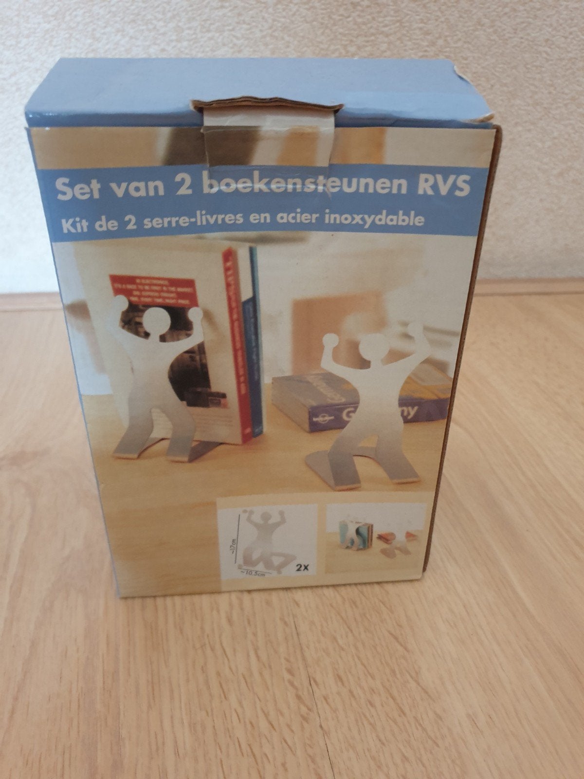 2 rvs boekensteunen, Ophalen, Metaal, Cd's