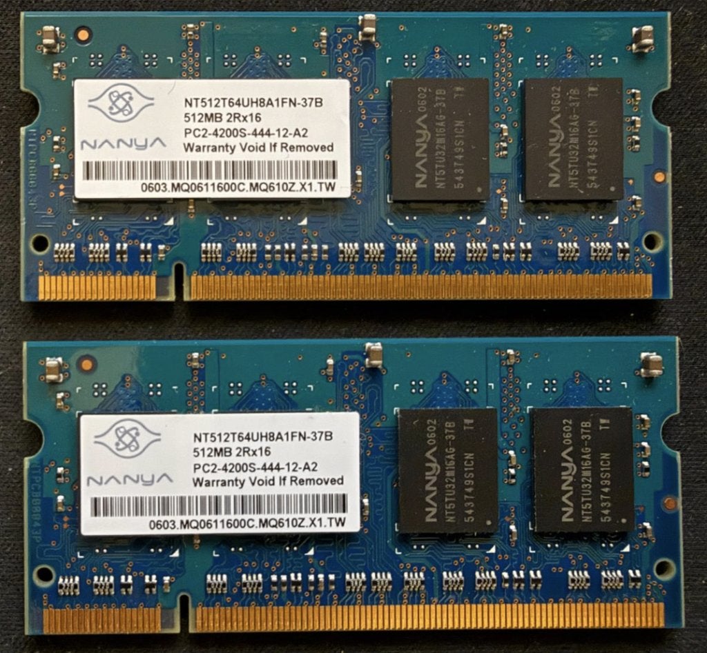 DDR2 SDRAM 512MB (2x), Ophalen of Verzenden, DDR2, Laptop, Gebruikt