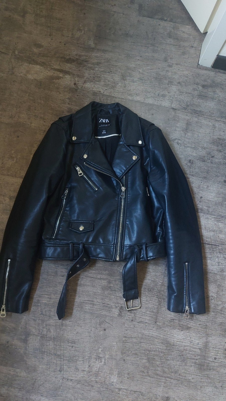 Leren vrouwen jas van Zara, maat L, valt als S, Maat 42/44 (L), Ophalen of Verzenden, Zo goed als nieuw, Zara
