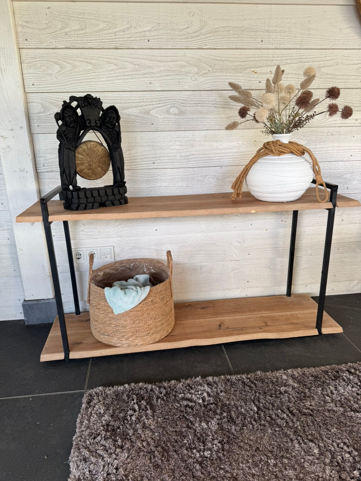 Sitetabel tafeltje houten tafel eikenhout, Ophalen, 100 tot 150 cm, Zo goed als nieuw, 25 tot 50 cm