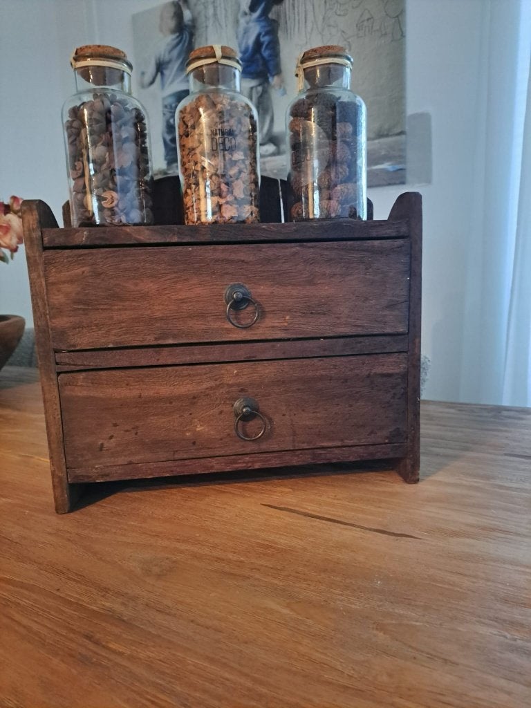 ladekastje oud hout aura peeperkorn met potten, Ophalen, Zo goed als nieuw, Hout, Landelijk