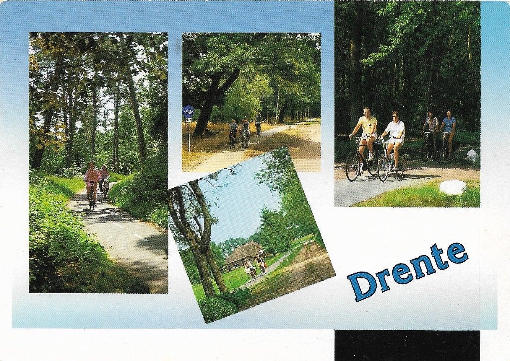 Ansichtkaart  	Drenthe	Fietsen	4-luik, Verzenden, 1980 tot heden, Gelopen, Drenthe