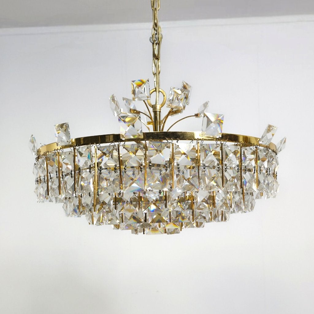 Palwa mid century stijlvolle kroonluchter jaren 70, Ophalen of Verzenden, Zo goed als nieuw, Glas, E14 (klein)