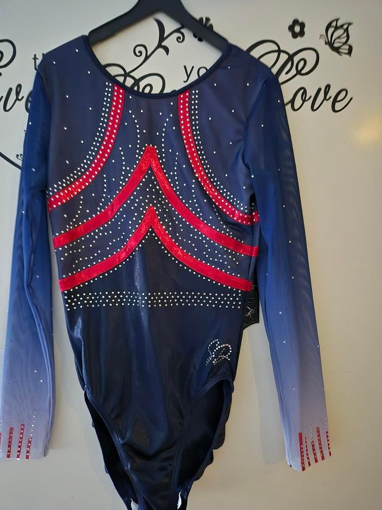 Turnpakje met lange mouwen - Blauw, rood, wit mt ALA, Sport en Fitness, Turnen, Blauw, Overige typen, Maat 36 t/m 42, Ophalen of Verzenden