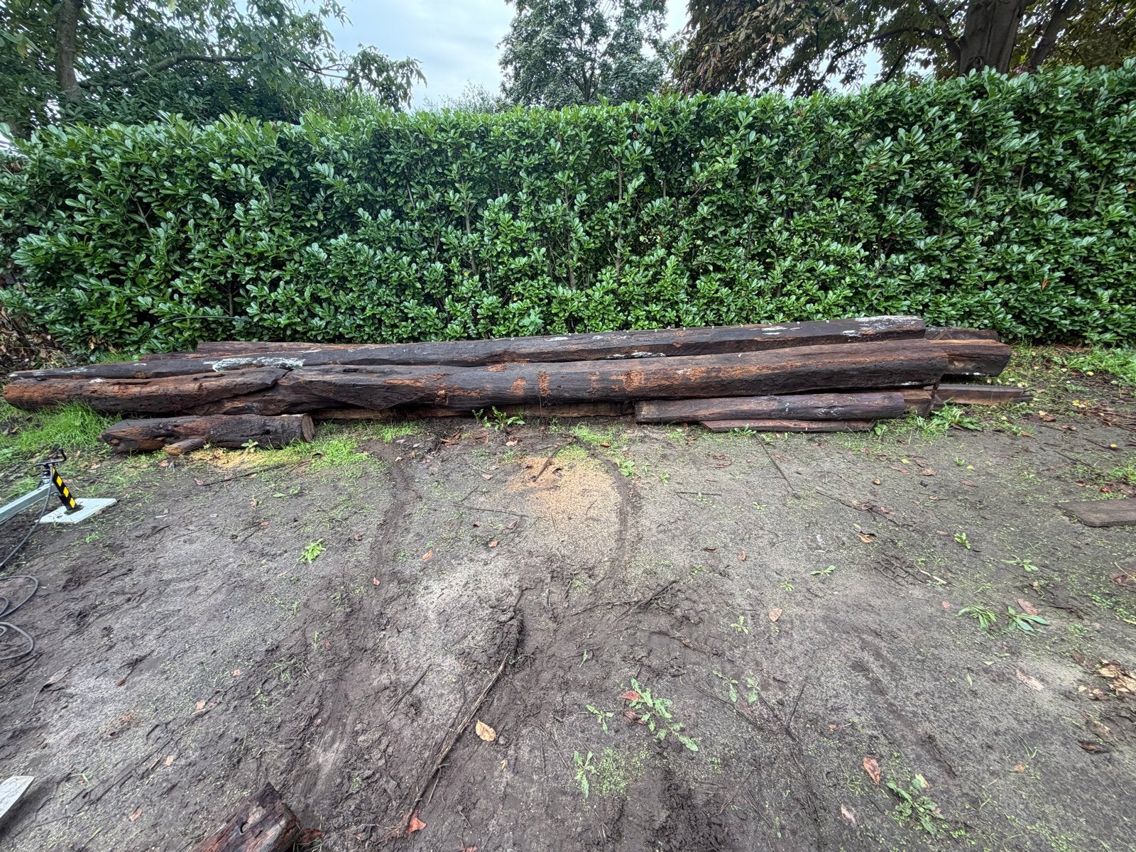 Eiken balken 30x30 8 meter - 5 stuks, Doe-het-zelf en Verbouw, Gebruikt, Eiken, Ophalen of Verzenden, Balk