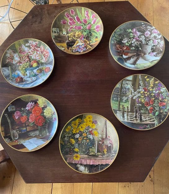 6 handgeschilderde sierborden Kees van den Berg Mosa, Antiek en Kunst, Ophalen of Verzenden