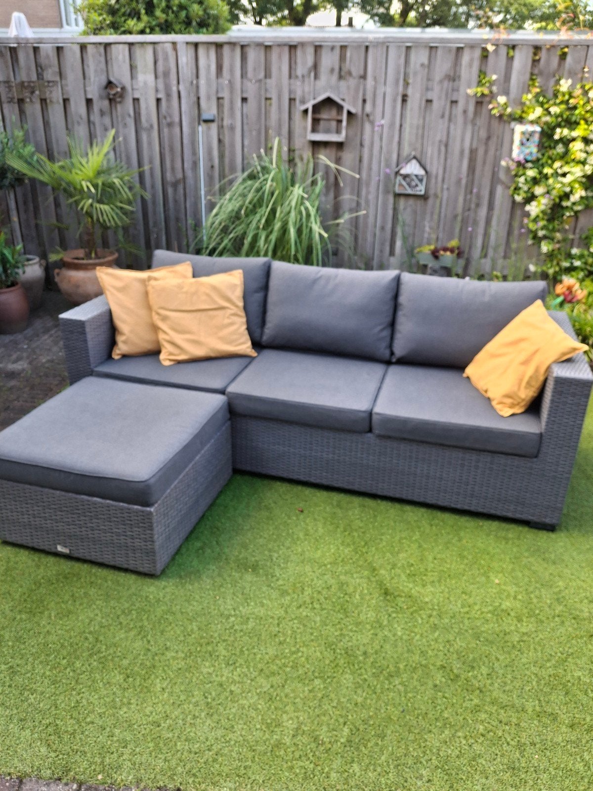 Te koop, 3 pers loungebank met hocker/tafel van Forza Giotto, Ophalen, 3 zitplaatsen, Hocker, Zo goed als nieuw