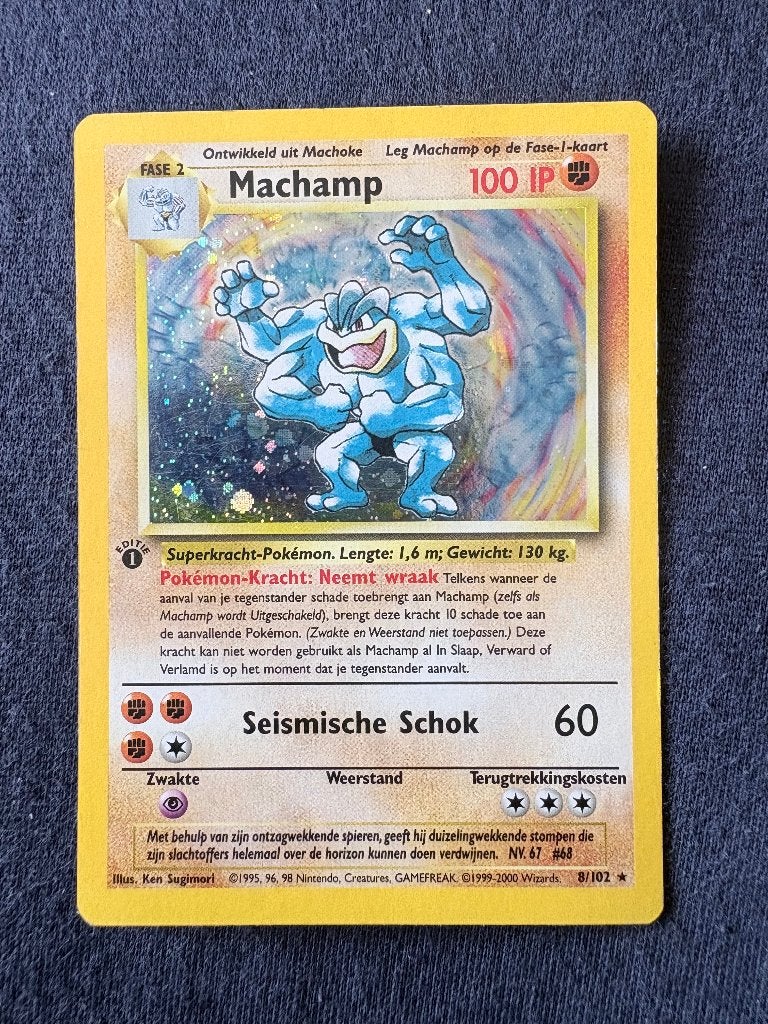 Machamp 1st Edition Holo - Base 8/102 - Near Mint, Hobby en Vrije tijd, Verzamelkaartspellen | Pokémon, Ophalen of Verzenden, Nieuw