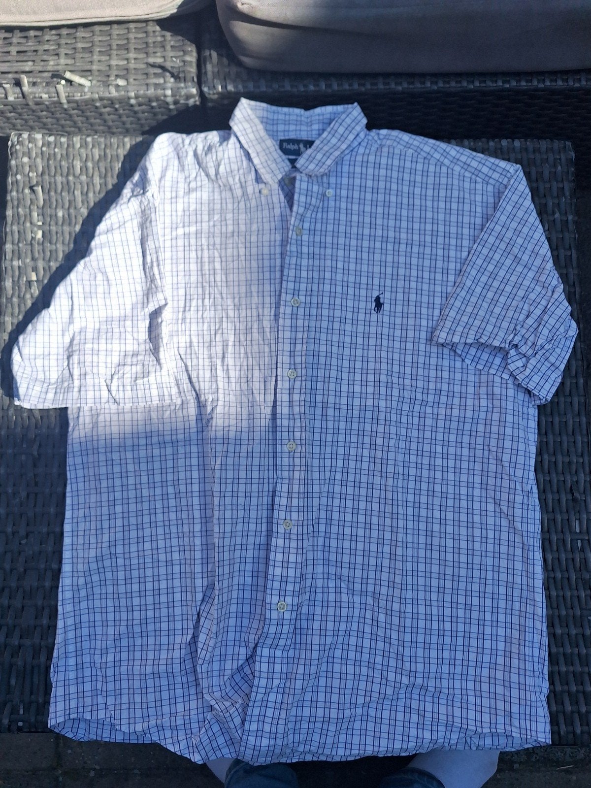 Ralph Lauren "Blake" Overhemd – Geruit Wit/Navy – Maat M., Ophalen of Verzenden, Gedragen, Wit