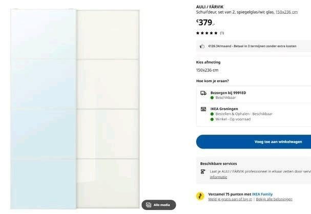 Ikea schuifdeur Auli en Farvik - compleet, Ophalen, Gebruikt, 100 tot 150 cm, Glas